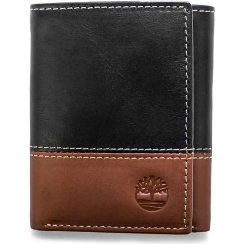 🆕Men Black Leather Trifold Wallet With Id Window Hunter One Size